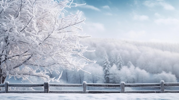 Etichetta vuota per il testo Alba gelida mattina Paesaggio invernale di alberi gelidi neve bianca AI generativa