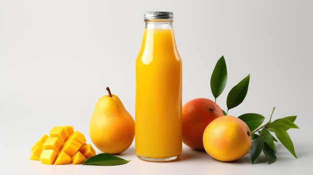 Etichetta vuota Succo di frutta fresco di mango in bottiglia MockUp MockUp isolato su foto di sfondo bianco