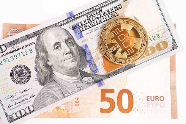 Euro Dollari USA e moneta bitcoin