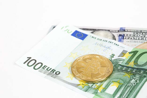 Euro Dollari USA e moneta bitcoin