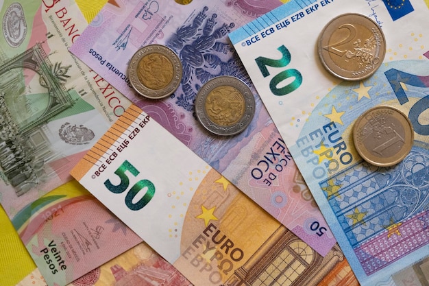 Euro e pesos messicani sfondo Europa Messico valuta estera