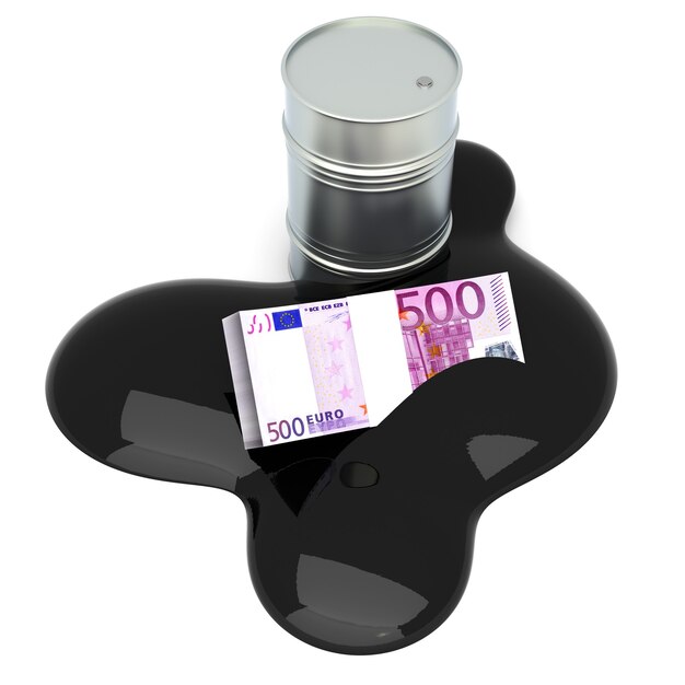 Euro e petrolio. 3D rendering illustrazione.