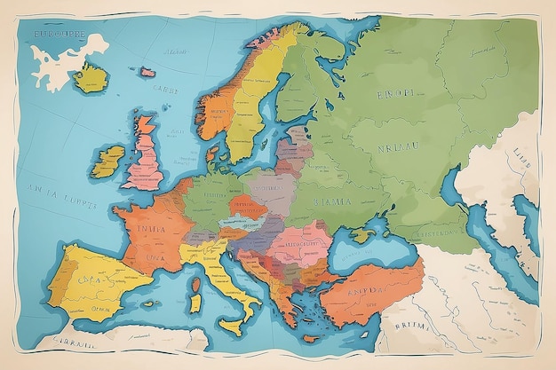 European Essence Mappa disegnata a mano delle diverse culture