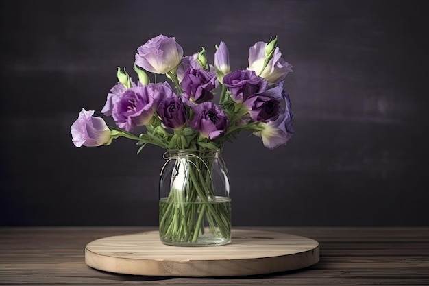 Eustoma fiori in vaso sulla tavola di legno