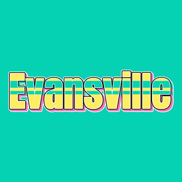 Evansville Typography Vintage anni '90 3d design giallo rosa testo sfondo foto jpg