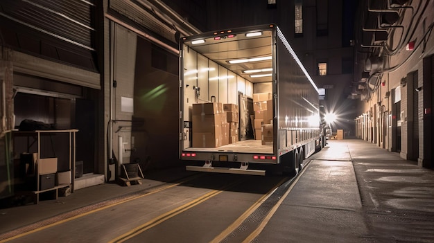Evasione degli ordini Un camion carico di pacchi al magazzino IA generativa