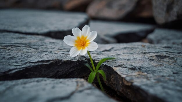 evidenziare la bellezza di un fiore solitario che fiorisce sfidante in una fessura di roccia