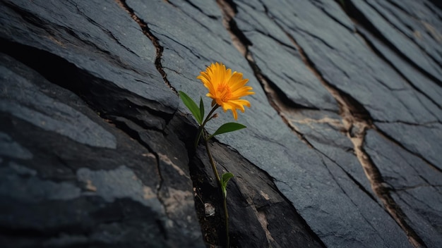 evidenziare la bellezza di un fiore solitario che fiorisce sfidante in una fessura di roccia