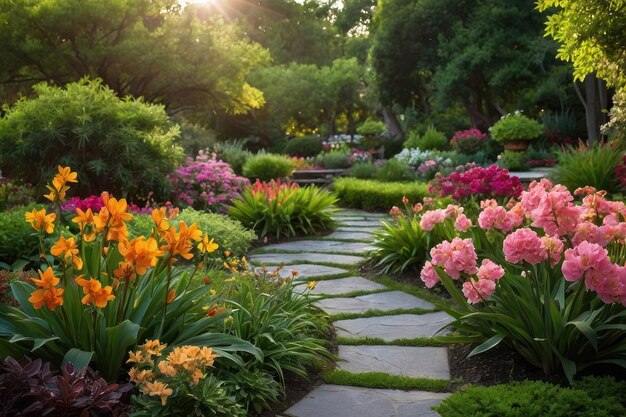 evidenziare la bellezza di un giardino sereno in piena fioritura