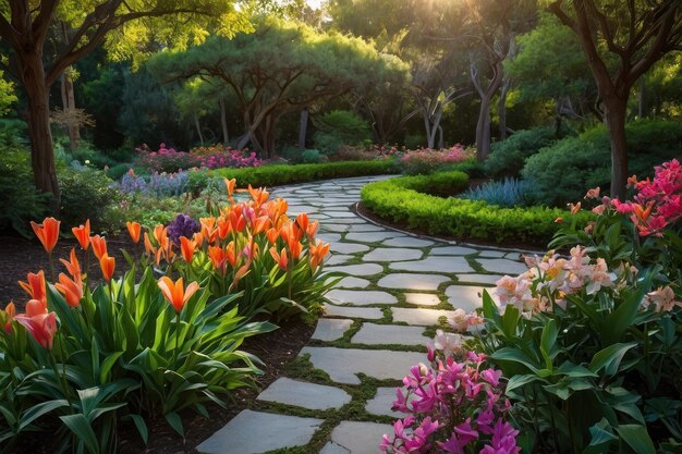 evidenziare la bellezza di un giardino sereno in piena fioritura