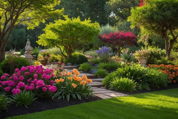 evidenziare la bellezza di un giardino sereno in piena fioritura