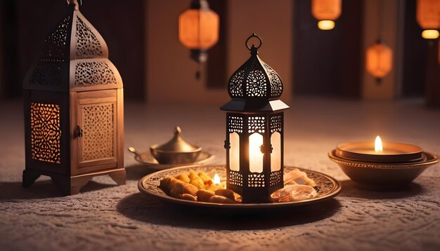 Evidenziazione visiva L'essenza del Ramadan in primo piano mette in evidenza i cibi del Ramadan