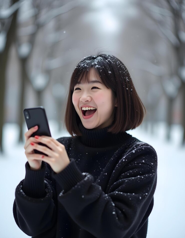 Excited Woman Holding Smartphone