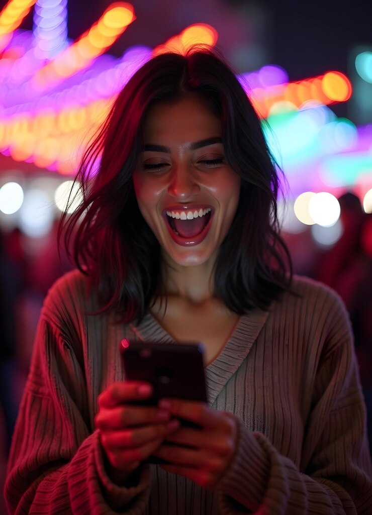 Excited Woman Holding Smartphone