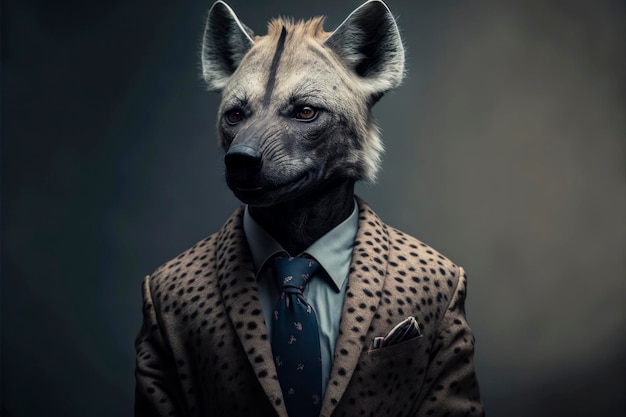 Executive Hyena Dapper Predator in un abito scuro IA generativa