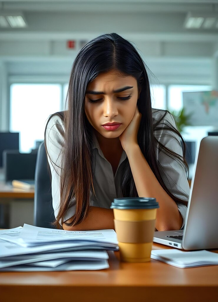 Exhausted Office Worker Napping at Desk During Workday
