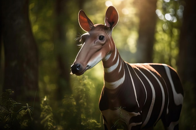 Exotic Okapi Navigando nella fitta foresta pluviale del Congo