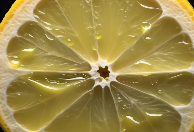 Extreme close-up di limone tagliato con goccia