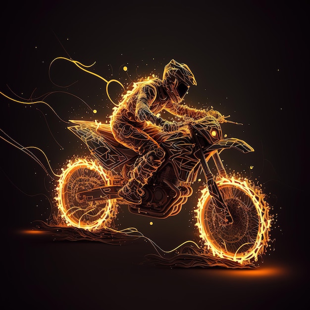 Extreme Motocross Bike Racing Illustrazione con striscia chiara Silhouette di motociclista e moto