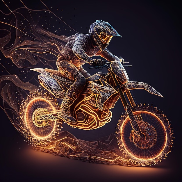 Extreme Motorcycle Racing Illustrazione con striscia chiara Silhouette di Biker nel motorsport