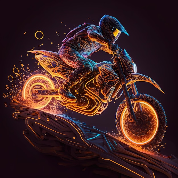 Extreme Motorcycle Racing Illustrazione con striscia chiara Silhouette di Biker nel motorsport