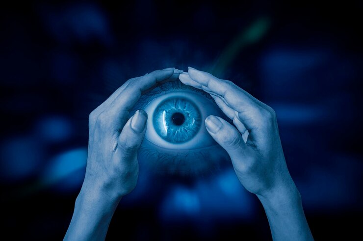 Eye and human hands art collage design