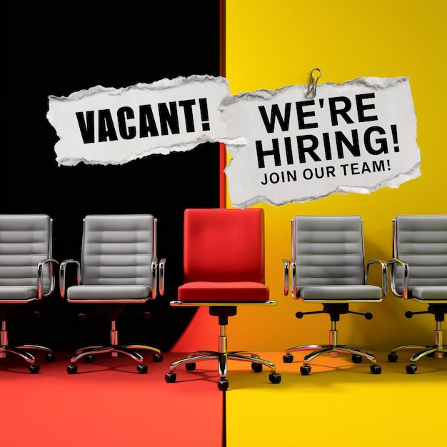EyeCatching Were HIRING Poster Bold Red Chair in Focus per il post sui social media