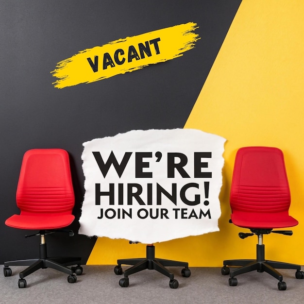 EyeCatching Were HIRING Poster Bold Red Chair in Focus per il post sui social media