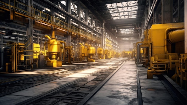 fabbrica industriale con macchinari e un percorso guidato giallo fabbrica moderna