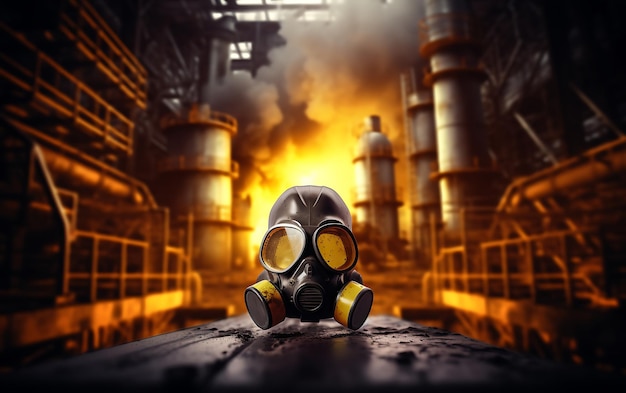 Fabbrica radioattiva con un avvertimento per sostanze chimiche