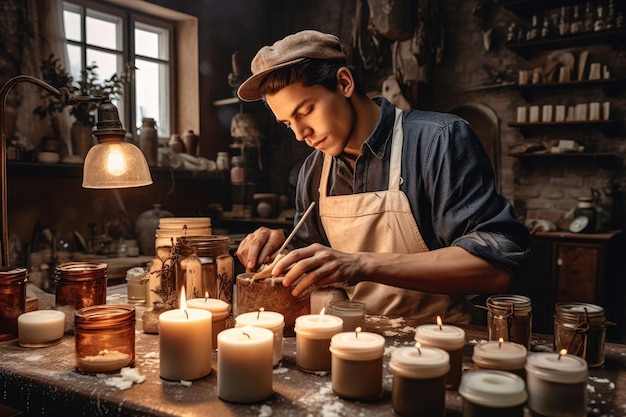 Fabbricante di candele al lavoro IA generativa