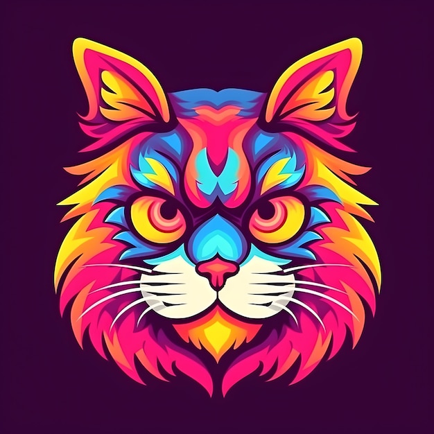 Faccia da gatto in colori vivaci al neon