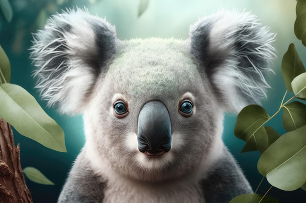 Faccia da orso Koala ed eucalipto