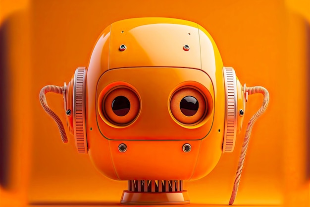Faccia del robot chatbot elettronico arancione intelligente con sensore lampeggiante