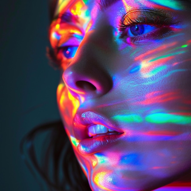 Faccia di donna con un effetto di luce al neon