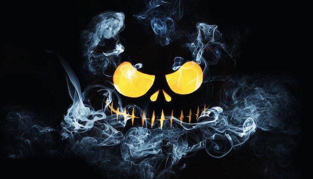 Faccia di zucca di Halloween con fuoco ardente all'interno