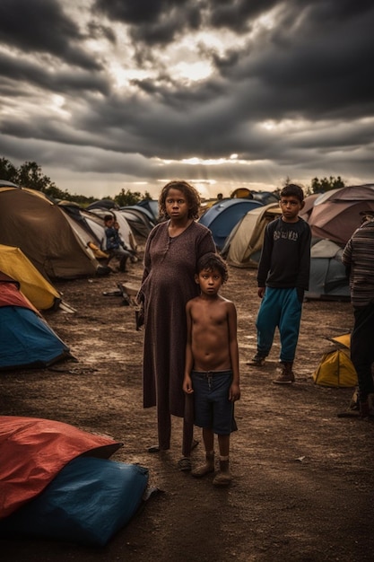 faccia sporca sguardo profondo bambini tristi nel campo profughi guerra cambiamento climatico e concetto di politica globale