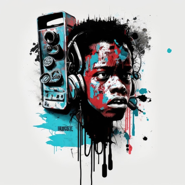 faccia stile Basquiat adesivo graffiti design tatuaggio espressionismo clipart vettore piatto