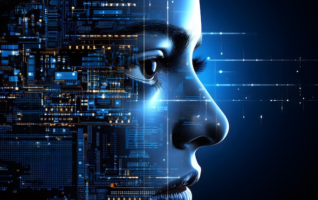 Faccia umana digitale astratta Intelligenza artificiale