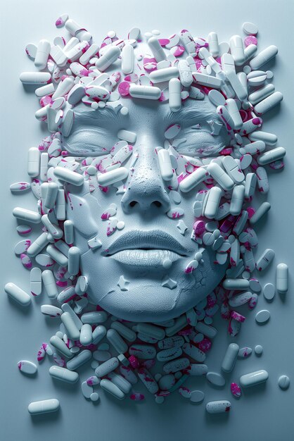 Faccia umana fatta di pillole.