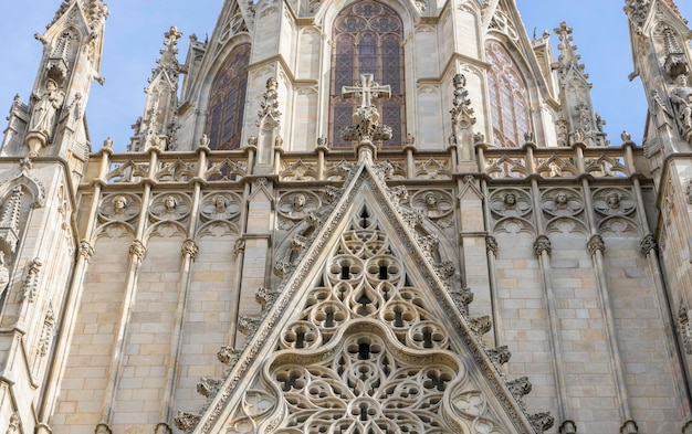 Facciata della cattedrale cattolica gotica Barcellona Catalonia Spagna. Costruito nel 1298.