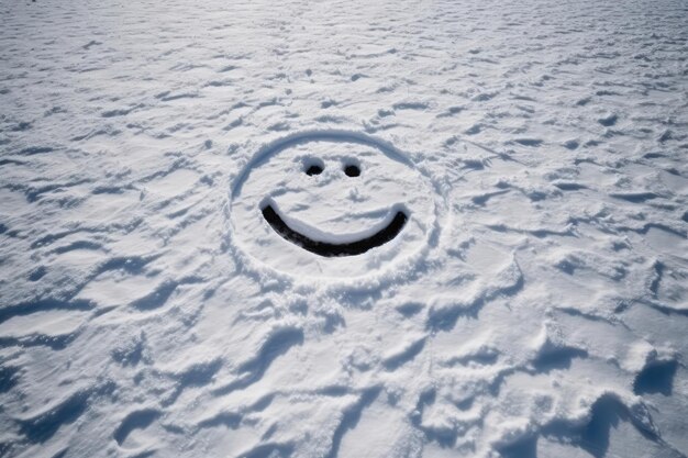 Faccina sorridente disegnata nella neve Generative AI