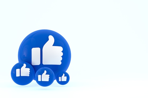 Facebook reazioni emoji 3d rendering, simbolo di palloncino social media con motivo a icone di facebook