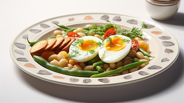 Fagioli con verdure e uovo sodo su un piatto