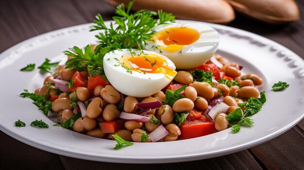 Fagioli con Verdure e Uovo Sodo