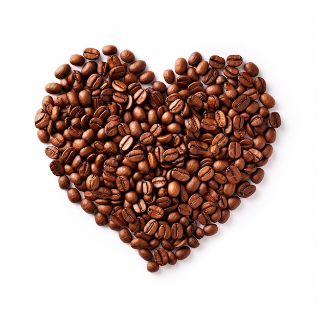 Fagioli di caffè a forma di cuore su uno sfondo bianco isolato