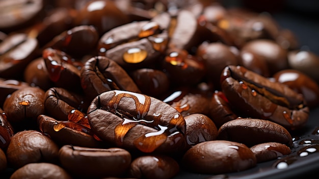 Fagioli di caffè arrostiti sullo sfondo