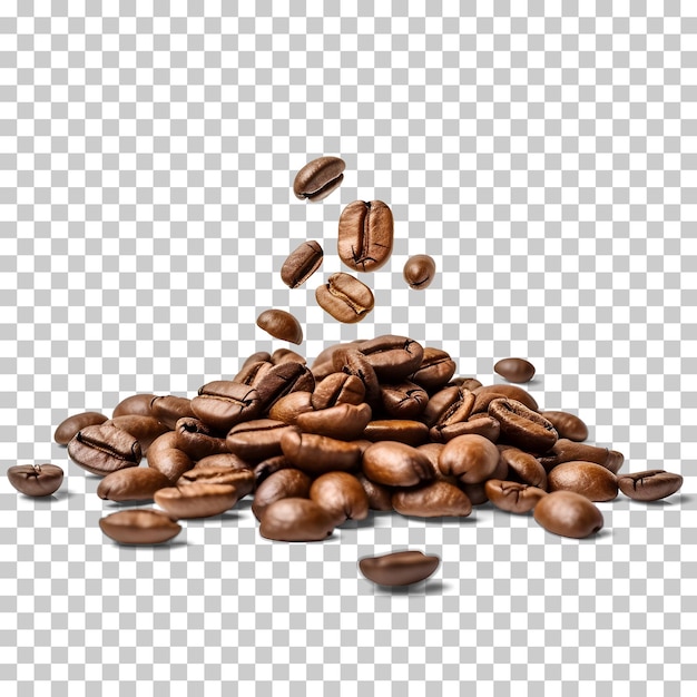 Fagioli di caffè cadenti isolati su uno sfondo bianco o trasparente png