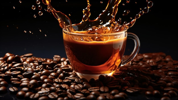 Fagioli di caffè in movimento Un'immagine oscura e dinamica dell'elisir di caffè