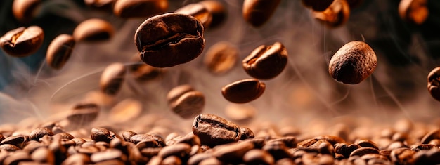Fagioli di caffè spruzzati freschi Focalizzazione selettiva